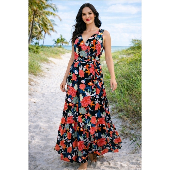 Thalia Sodi Dresses & Skirts - NWT THALIA SODI Vibrant Spring Floral Illusion Wrap Maxi Dress M 8 10